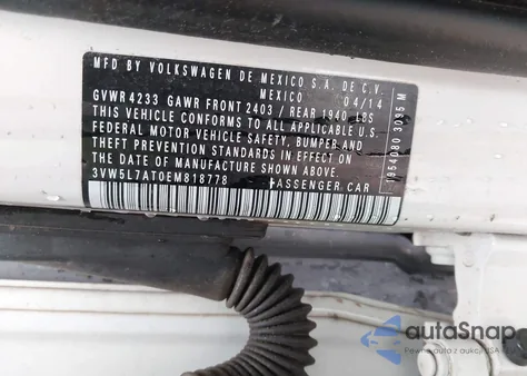 2014 Volkswagen Beetle 2.0L Tdi из США, поврежденный, VIN 3VW5L7AT0EM818778